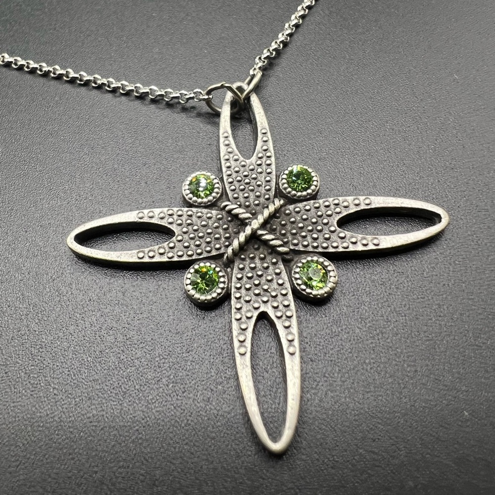 Vintage Camco Pewter, Green and Purple Women's Cross Necklace